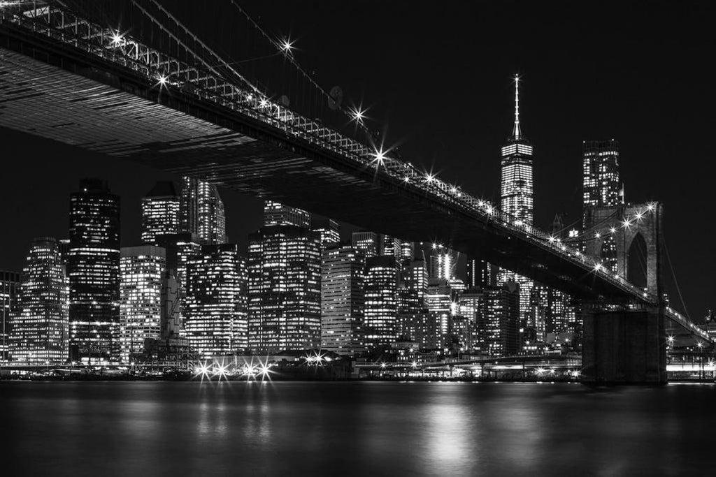 NYC Poster Brooklyn Bridge New York City Posters Skyline at Night Black and White Cool Wall Art Print Poster 36x24