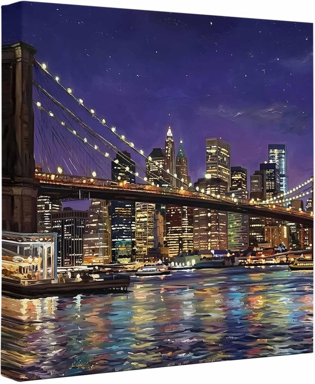 Wood Canvas Wall Art, Modern Art Wall Decor for Bathroom Kitchen Nursery, City Bridge Aesthetics Contemporary Canvas Prints Artwork Ready to Hang Home Decor Accent, Housewarming Gift 8''x8''