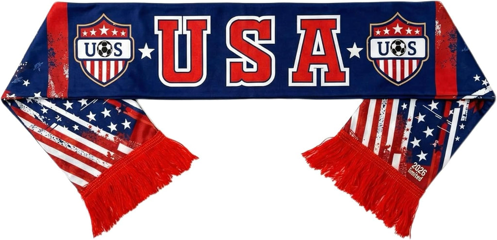 World Cup 2026 Merchandise - Team USA Soccer Scarf - Double Sided Print Polyester 55in x 6in - Red White Blue Fan Scarf for Men Women - Perfect for Match Viewing, Fan Parties & Gifts