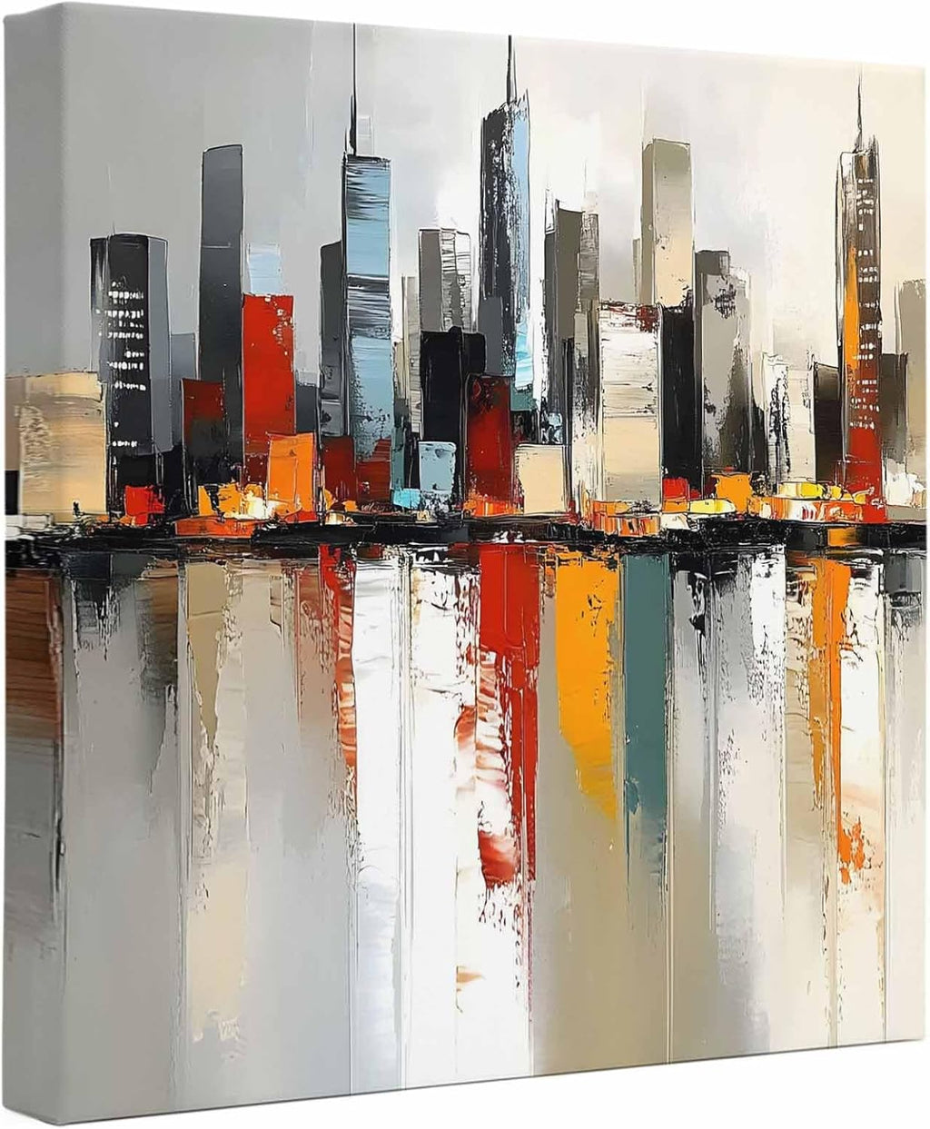 Ship Next Day - City Scenery Wall Art, Contemporary Cityscape Abstract Aesthetic Canvas Print Painting Artwork Picture for Wall Living Room Bathroom Bedroom Kitchen Office Dining Room Decor 16"x16"
