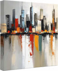 Ship Next Day - City Scenery Wall Art, Contemporary Cityscape Abstract Aesthetic Canvas Print Painting Artwork Picture for Wall Living Room Bathroom Bedroom Kitchen Office Dining Room Decor 16"x16"