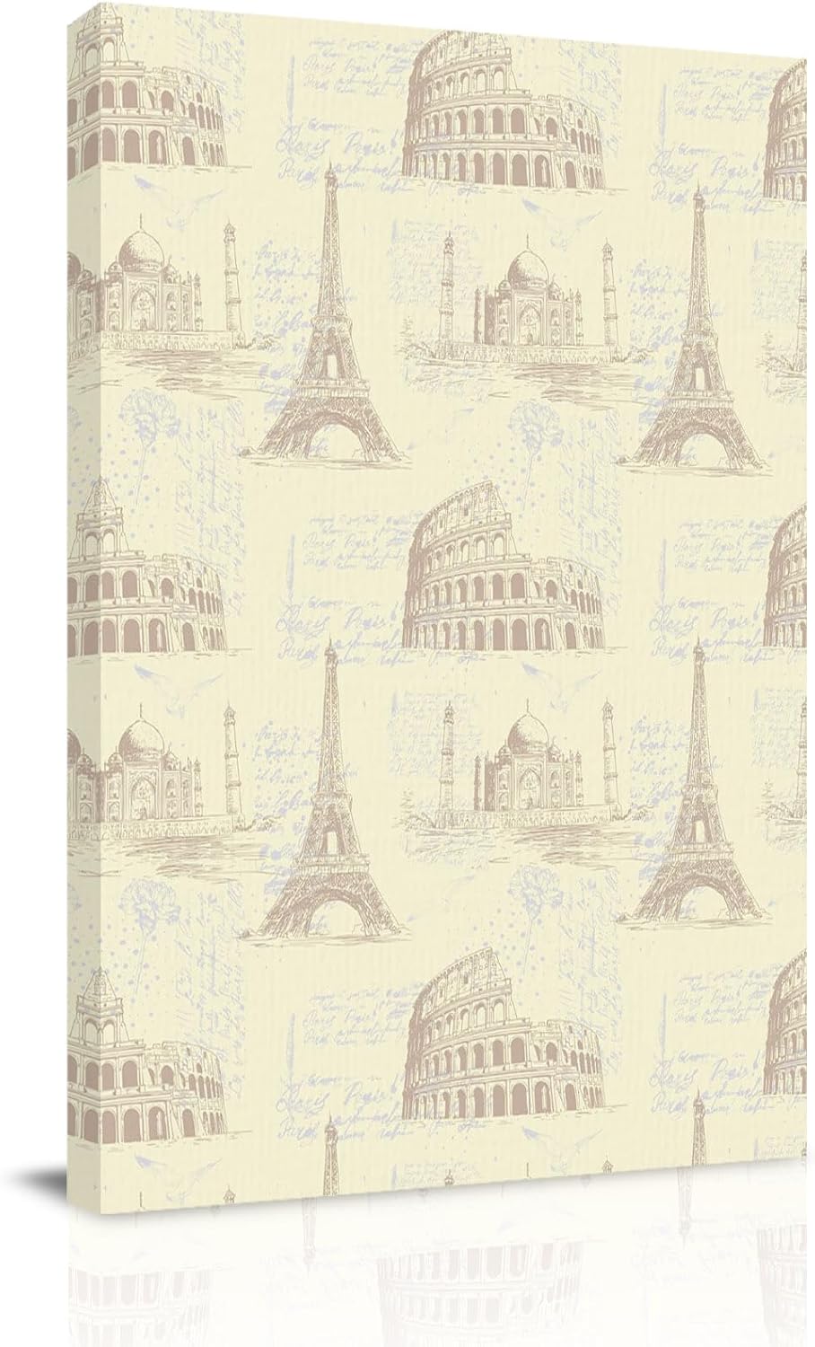 Yellow Architecture Canvas Wall Art for Living Room, Retro Classic Light Yellow City Wall Decor Framed Artwork Pictures Ready to Hang for Bedroom Office Home Decor 12x18 Inch