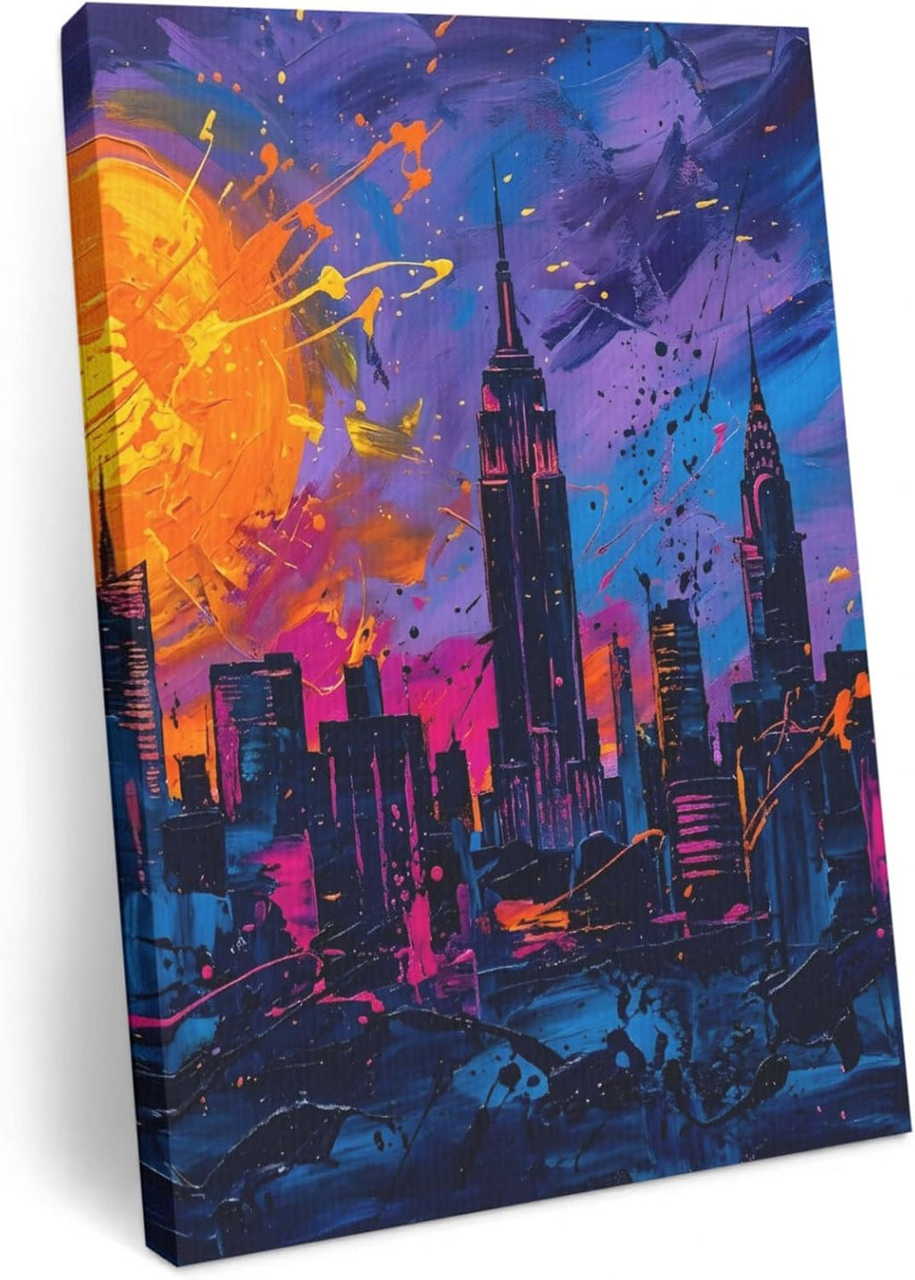 Ship Next Day - City Purple Wall Art,Night Scene Modern Cityscape Buildings Abstract Canvas Print Painting Artwork Picture for Wall Living Room Bathroom Bedroom Kitchen Office Dining Room 20"x24"