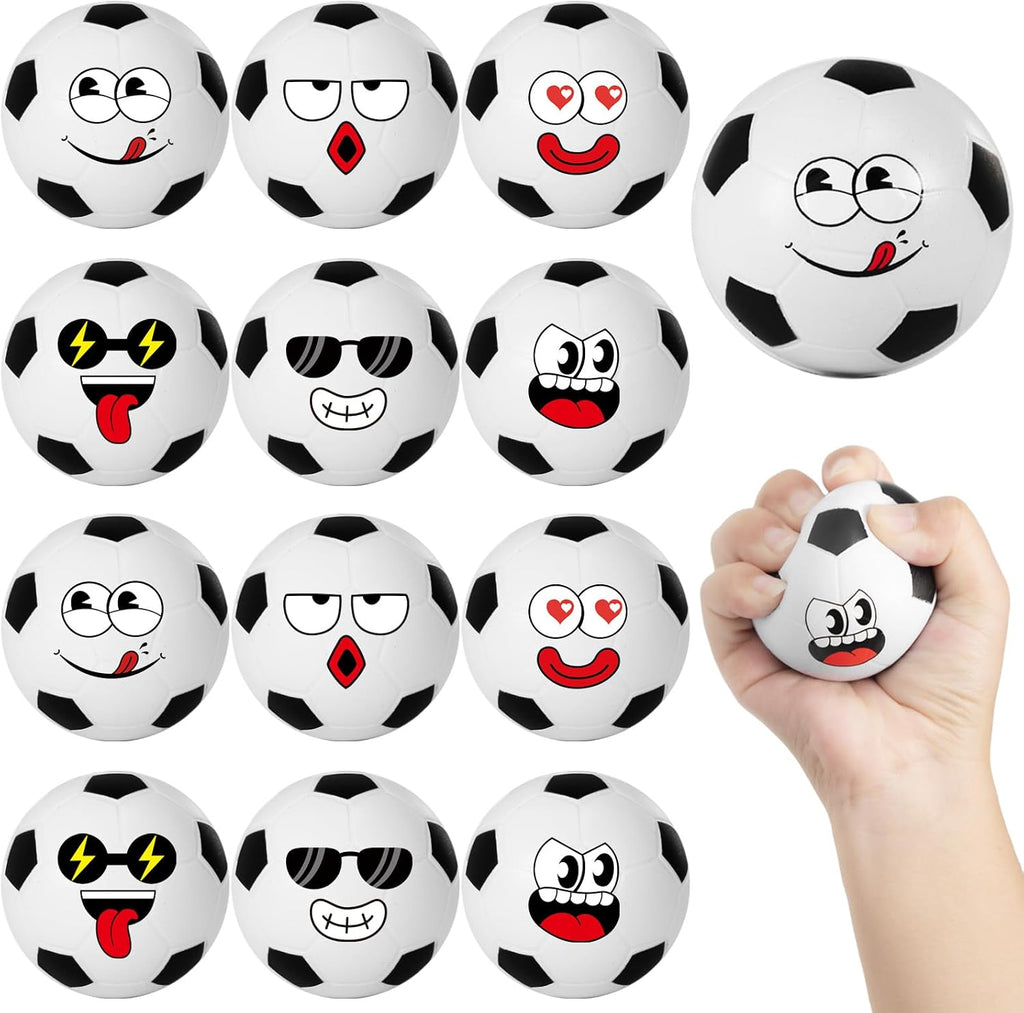 12 Pack Cute Face Soccer Party Favor (2.5 '') Mini Foam Sports Squeeze Balls for Anxiety Relief, Squeeze Toys for Kids Adults, Goodie Bag Fillers, Desk Toys, World Cup Party Favors(Soccer)