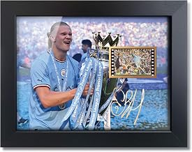 sufenvera Signed Erling Haaland Framed Poster,Erling Haaland Film Photo Collage Display,Gifts for Soccer Fans on Birthday Christmas 8x6 Inches