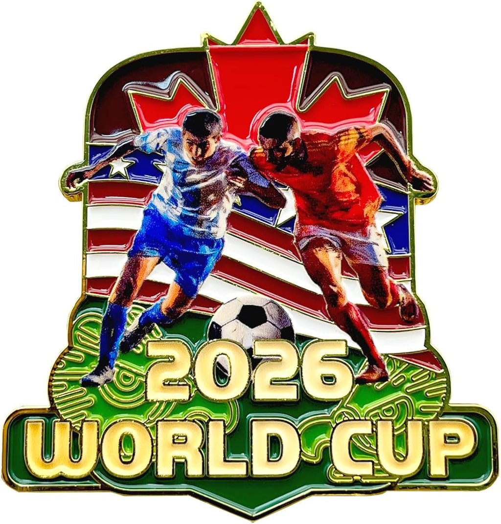 2026 Soccer World Cup Zinc Alloy Badge Pin - 2.17x1.97 Inch Shiny Enamel Collectible with Secure Butterfly Clasps - Perfect for World Cup Tournament 2026 Gifts and Decor