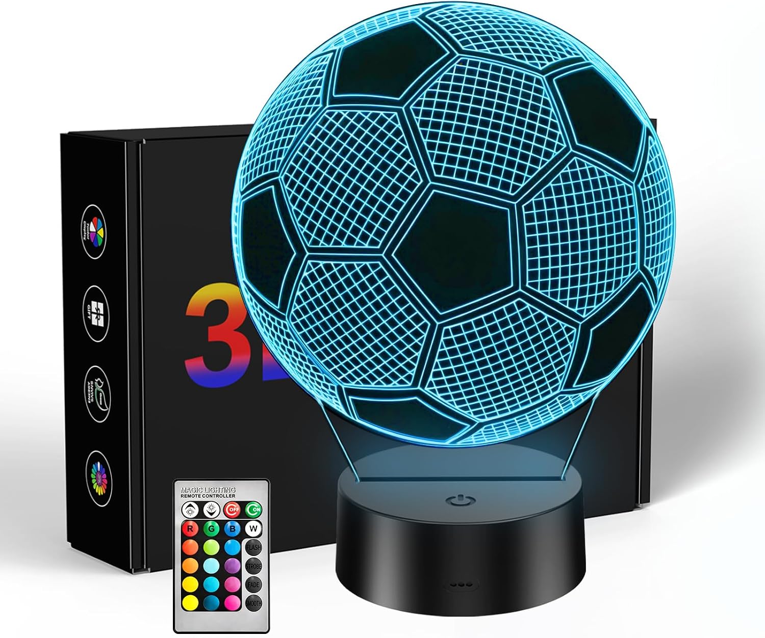 Soccer Gifts for Teens Boys Girls, Soccer Stuff 3D Illusion Lamp Night Light Boys Room Decor, 16 Colors Change 6-8-12 Year Old Boy Sports Fan Birthday Christmas Easter Gifts