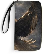 Powerful Bald Eagle Clutch Purse Leather Large Capacity Wristlet Leather Wallet