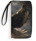 Powerful Bald Eagle Clutch Purse Leather Large Capacity Wristlet Leather Wallet