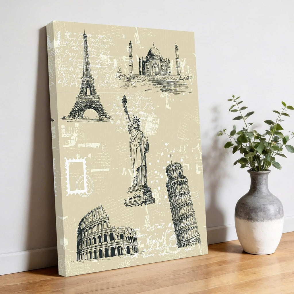 Black White City Canvas Wall Art for Living Room, Modern Black Architecture Khaki Poster Print Painting for Bedroom Office Home Decoration Wall Pictures Prepare To Hang 8"x12"