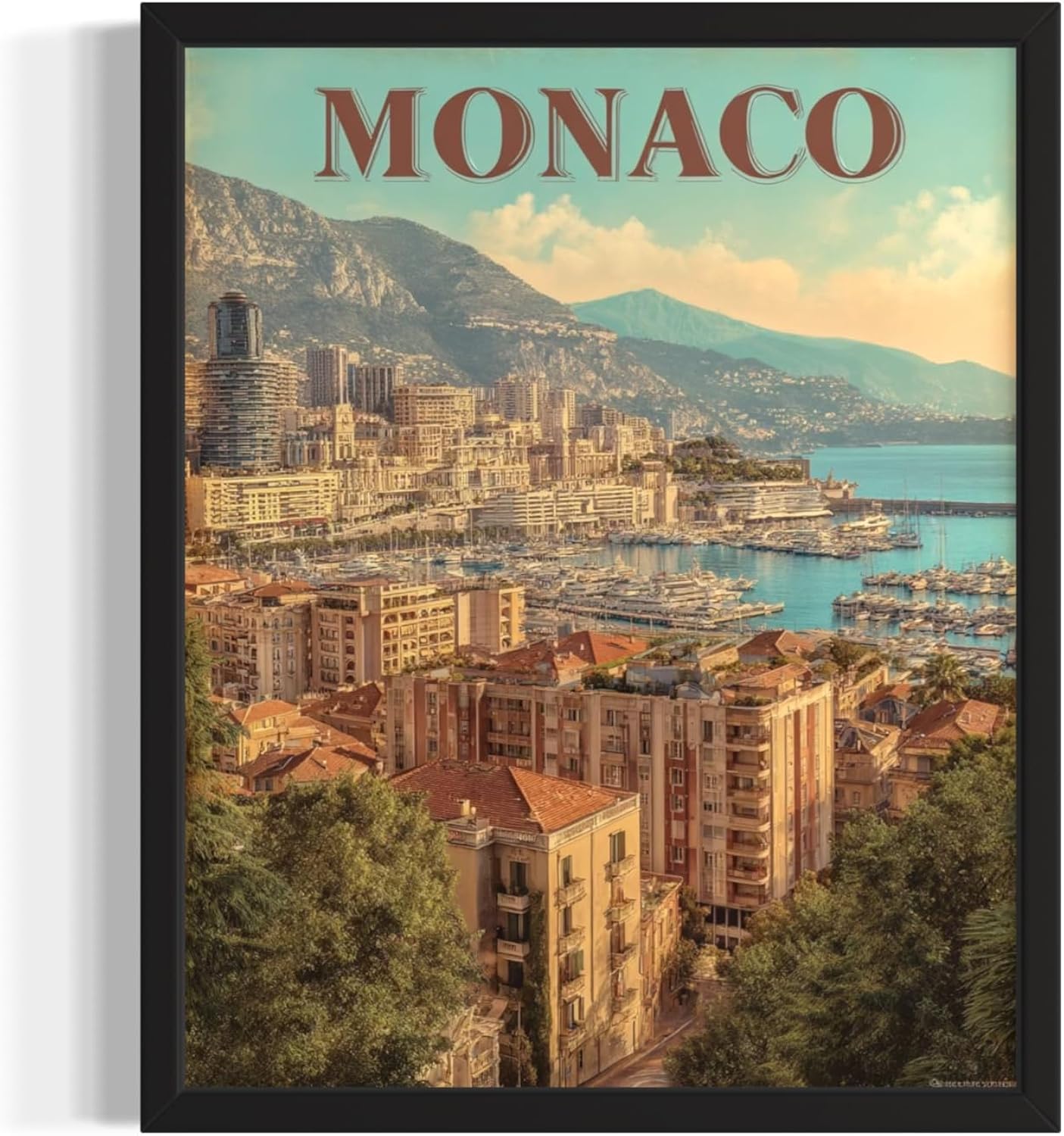 Monaco Art Print Poster, Europe Vintage City Retro Photography Skyline Travel Bedroom Bathroom Living Room Decor 183 (Monaco, 24 x 36 inches, Unframed)
