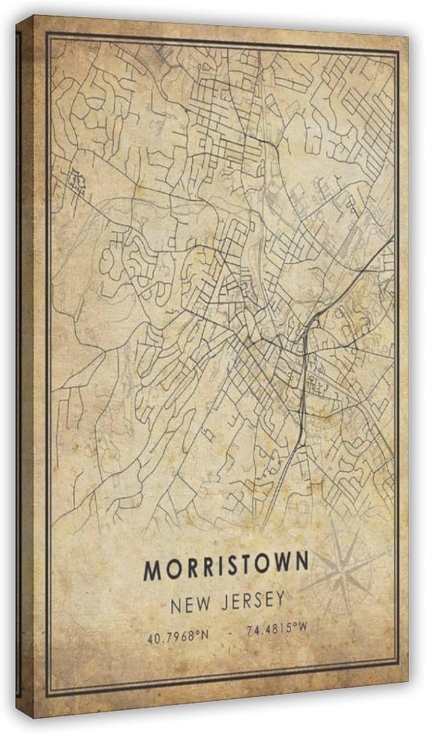 BMtyDG Morristown Map New Jersey City Road Gift Canvas Poster Wall Art Prints Room Aesthetic Murals Bedroom And Living Decorations Frame 16x24inch