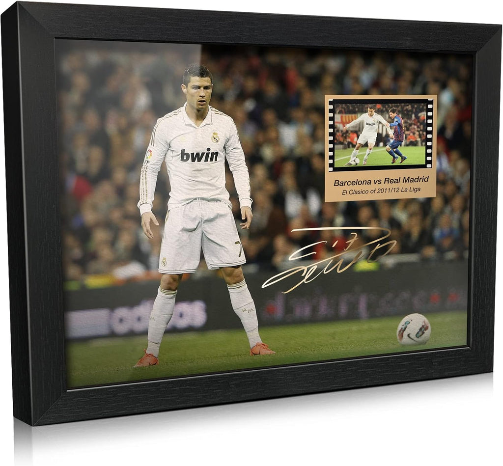 Signed Ronaldo Poster Photo Desktop Framed Picture 8x6 Inches,with 1x35mm Film Mini Cell Display,Gifts for CR7 Cristiano Ronaldo Fans