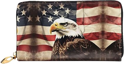 Bald Eagle Flag Veterans Leather Wallet for Women Long Coin Purse Ultra Slim Credit Cards Holder Bifold Clutch