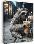 Koala Drink Iced Coffee Framed Wall Art, Modern City Sidewalk Funny Animal Canvas Prints, Stretched Wall Decor Artwork for Living Room Bedroom Office Home, Ready to Hang, Made in USA, 11"x14"