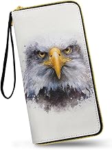 Bald Eagle Print Large Capacity Wristlet Wallet for Women Long Zipper Purse Travel Wallet Clutch Bag Handbag with Coin Pocket