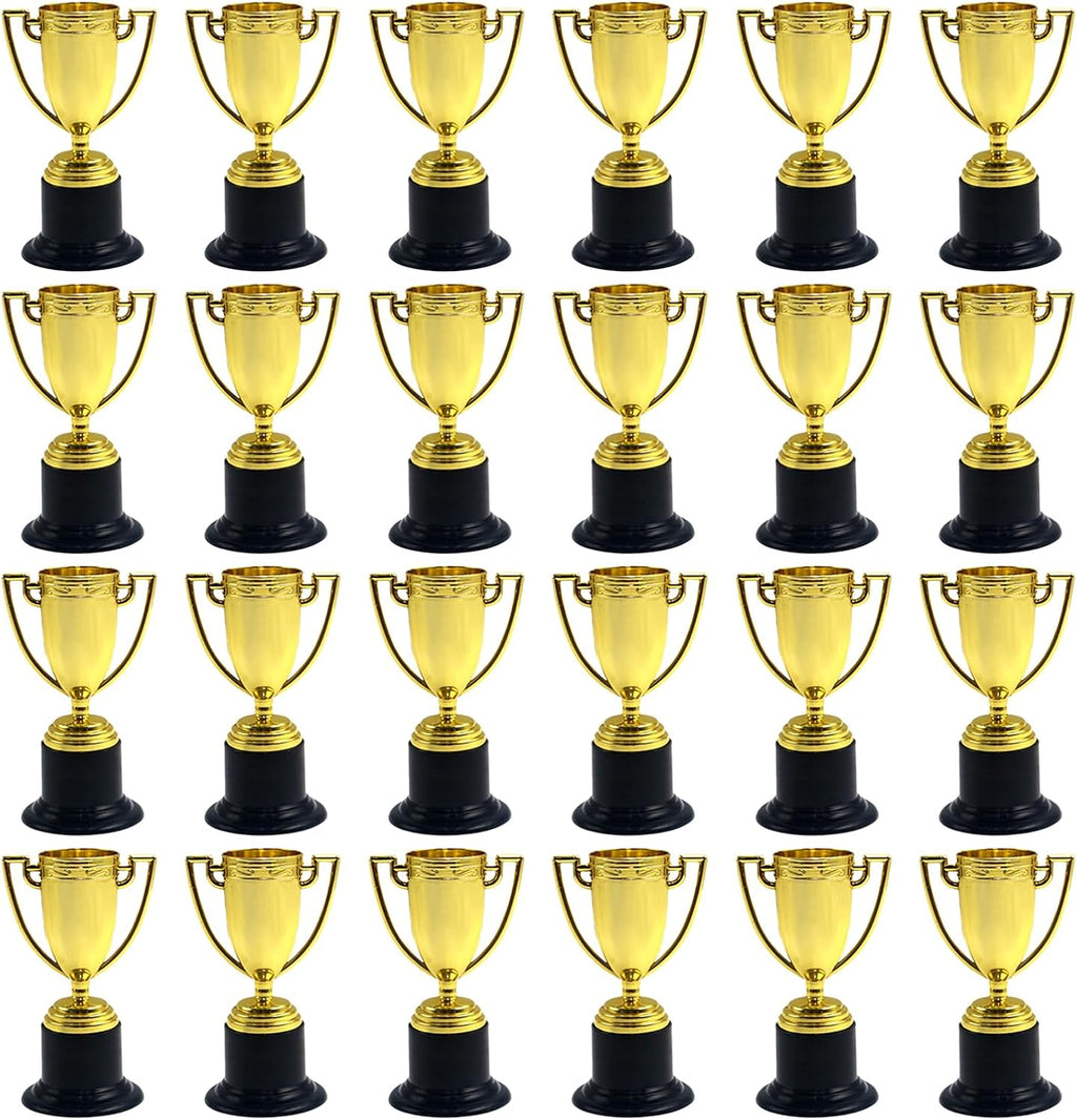 24 Pcs Mini Trophies, 4 Inch Plastic Trophies for Kids, Gold Trophy Award, Participation Trophys Cup, Bulk Trophys for Party Favors, Sports Rewards, Winning Prizes, Competitions, 2026 World Cup (24)