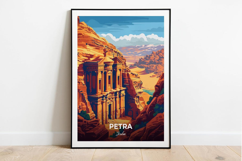 Petra Travel Poster, Ad-Deir Monastery, City Print, Cityscape Artwork, Wall Art, Location Print, Home Decor