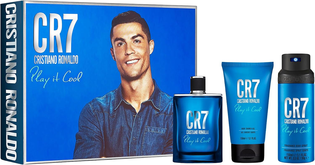 Play It Cool by Cristiano Ronaldo for Men - 3 Pc Gift Set 3.4oz EDT Spray, 5.1oz Shower Gel, 4.1oz Body Spray