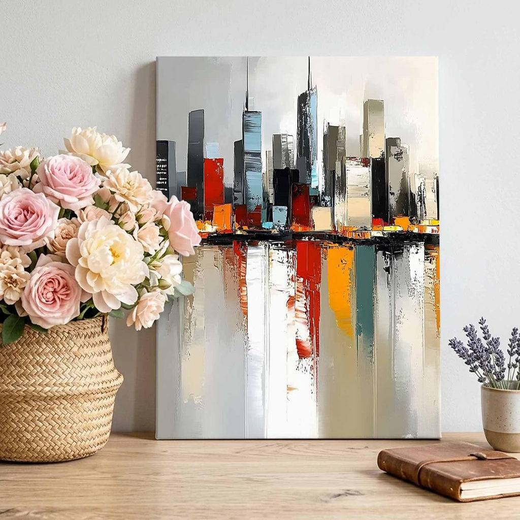 Canvas Wall Art, City Scenery Framed Canvas Prints for Living Room Bedroom, Contemporary Cityscape Abstract Aesthetic Large Gallery Wrapped Wall Decor for Home Office, Gifts, 16"x20" Ship Next Day
