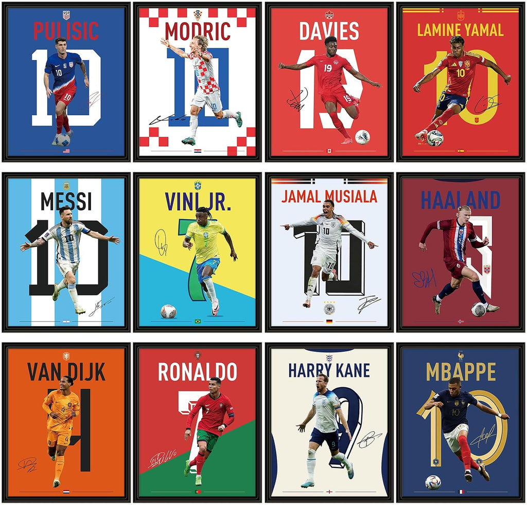 12 PCS World Cup 2026 Soccer Superstar Poster 14"x11", World Cup 2026 Merchandise, Soccer Decor For Boys Bedroom,Messi,Ronaldo, Mbappe,Haaland And Pulisic Poster,Gifts for Soccer Fans,Unframed