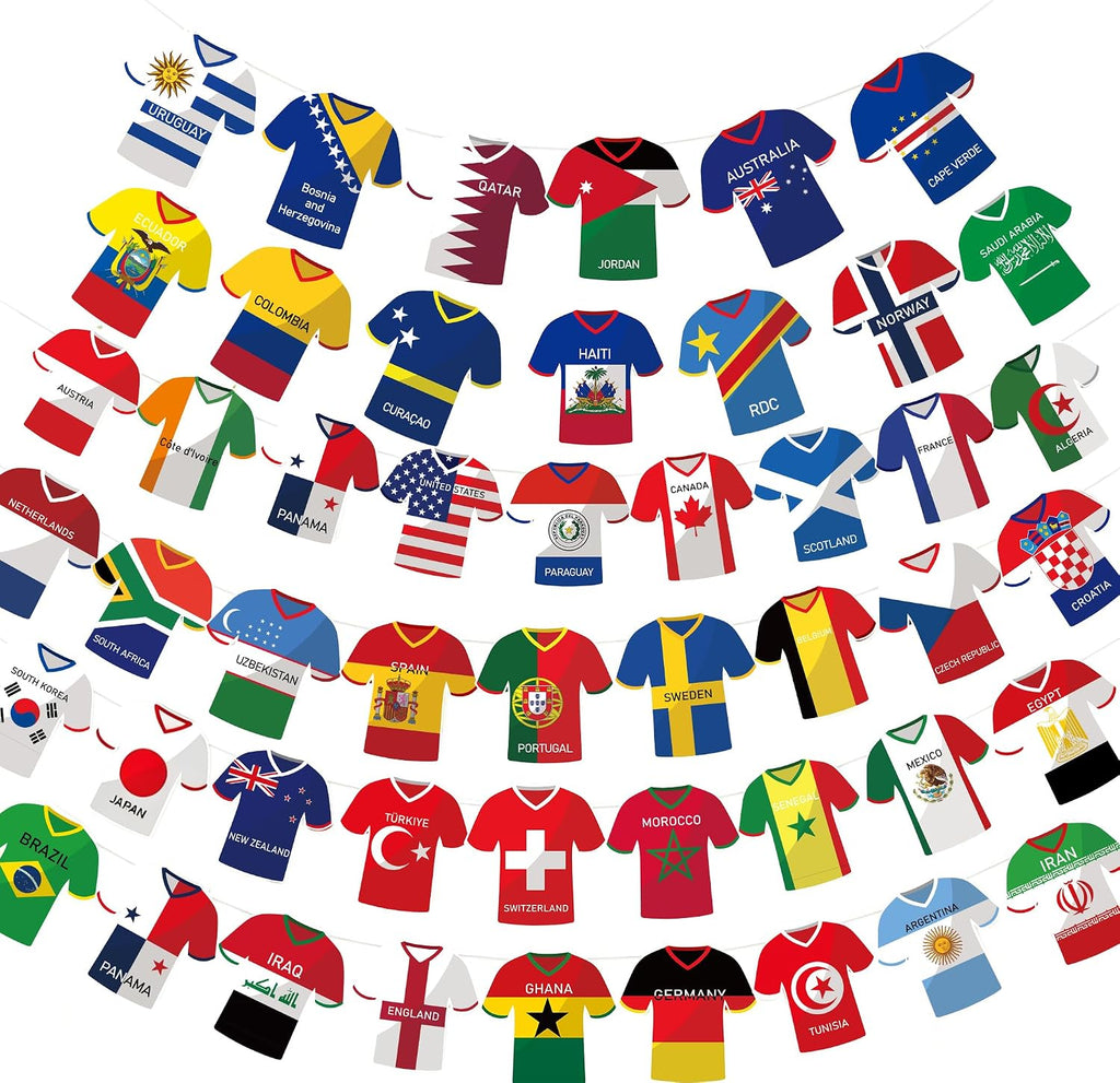 For 2026 World Cup Soccer Jersey Flags Bunting Banner | 48 Country String Flags Fan Decorations -for Sports Parties