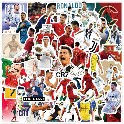 50PCS Football Player Cristiano Ronaldo Stickers,Vinyl Sports Ronaldo Stickers Soccer Star Water Bottle Sticker Pack, Ball Sports Gifts for Sport Lovers,Football Party Favors, Soccer Decorations
