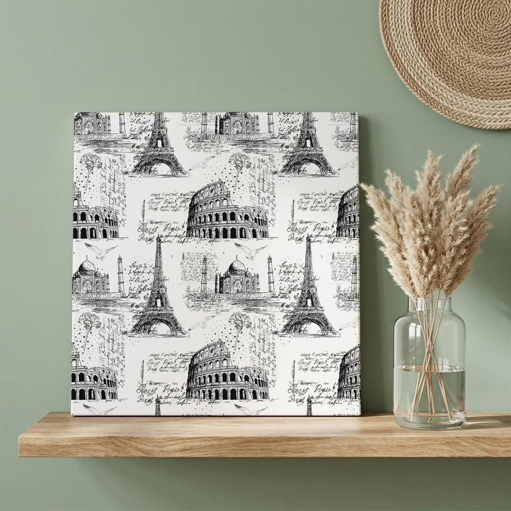 Black Architecture Canvas Wall Art for Living Room, Retro Classic Black City Poster Print Painting for Bedroom Office Home Decoration Wall Pictures Prepare To Hang 10"x10"