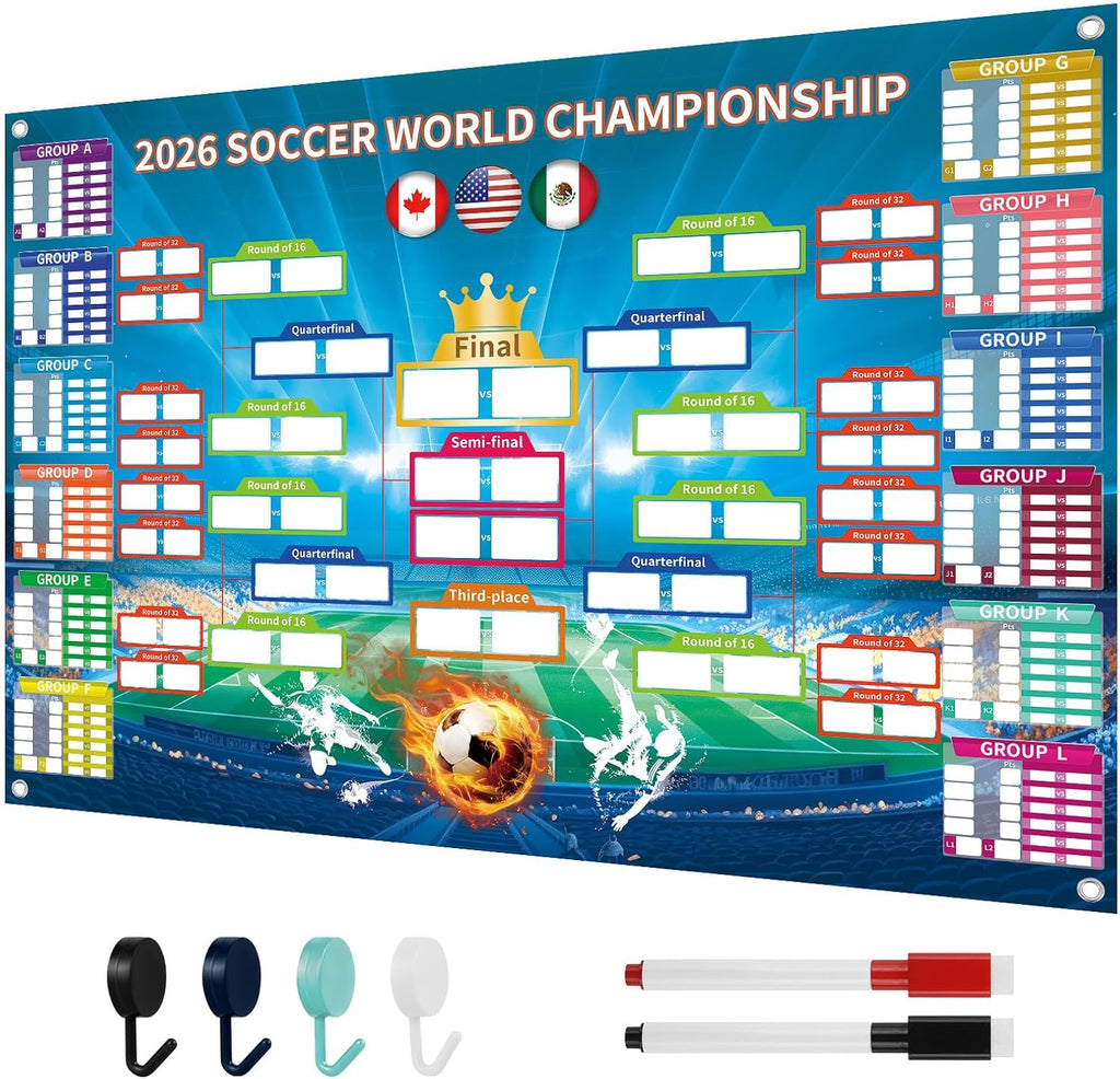 Prothens 2026 World Cup Schedule Poster | Matches Fixtures Double Sided 2026 World Cup Wall Chart Decoration for Soccer Fans | Reusable Game Day Party Decorations & Functional Bracket Poster
