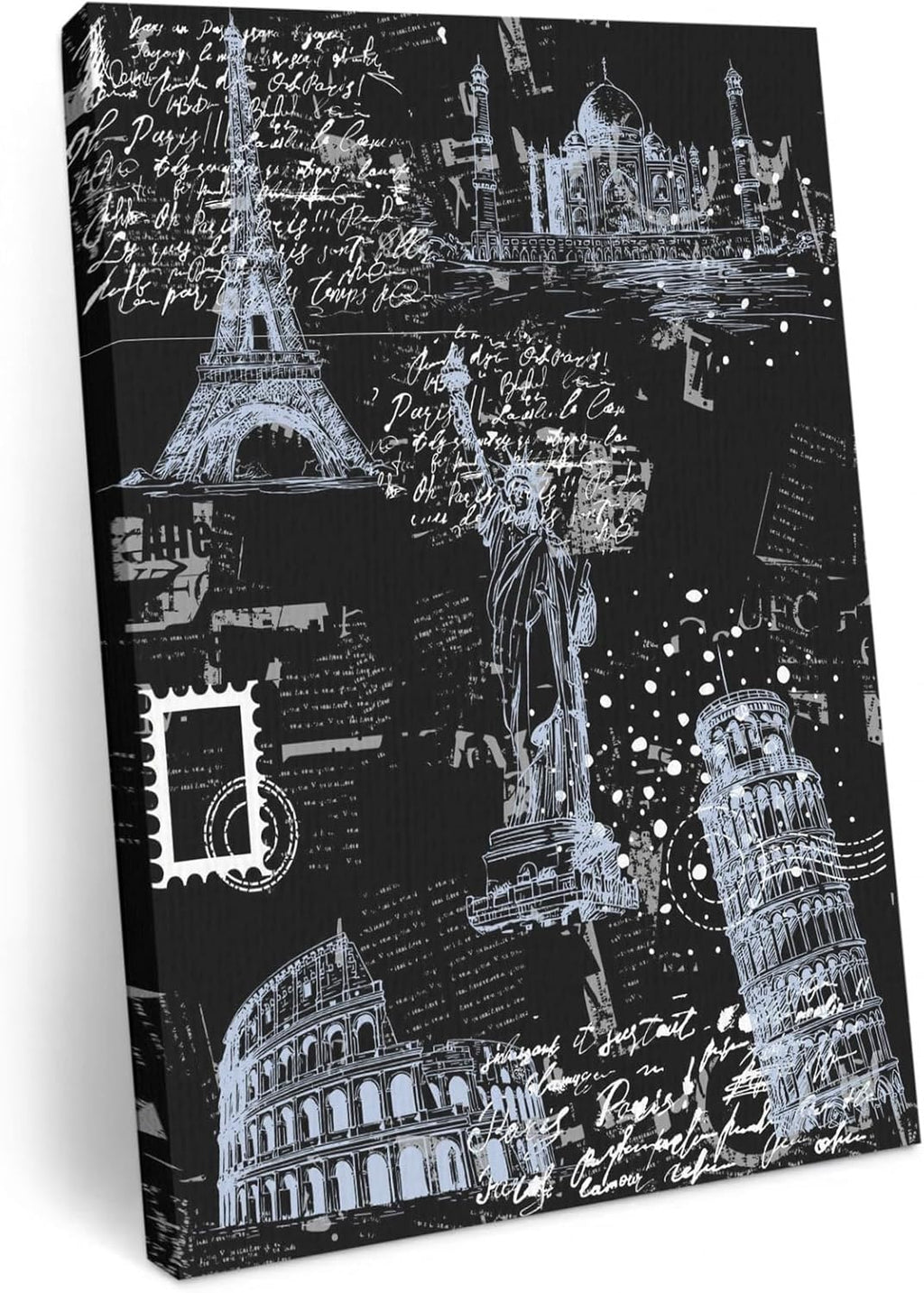 Ship Next Day - Black City Wall Art, Modern Blue Architecture Classic Buildings Canvas Print Painting Artwork Picture for Wall Living Room Bathroom Bedroom Kitchen Office Dining Room Decor 16"x20"