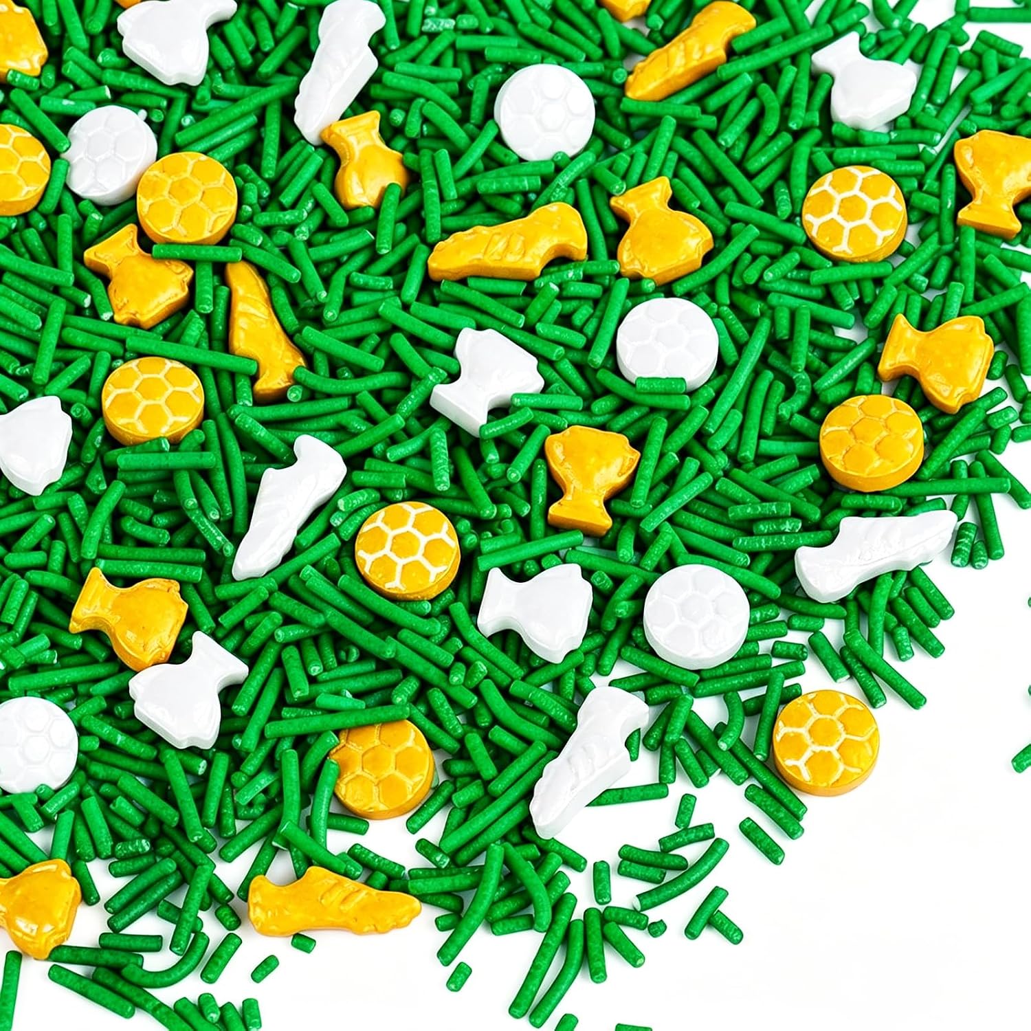 Edible Soccer Sprinkles for Cake Decorating, Green Sprinkles Mixed Jimmies Soccer Trophy Shoes, World Cup Soccer Ball Sprinkles for Baking Cupcakes Cookies