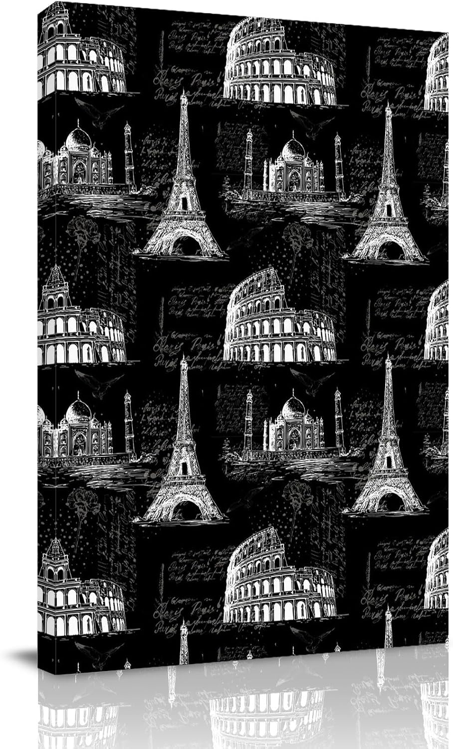 Black Architecture Canvas Wall Art for Living Room, Retro Classic Black White City Wall Decor Framed Artwork Pictures Ready to Hang for Bedroom Office Home Decor 18x24 Inch