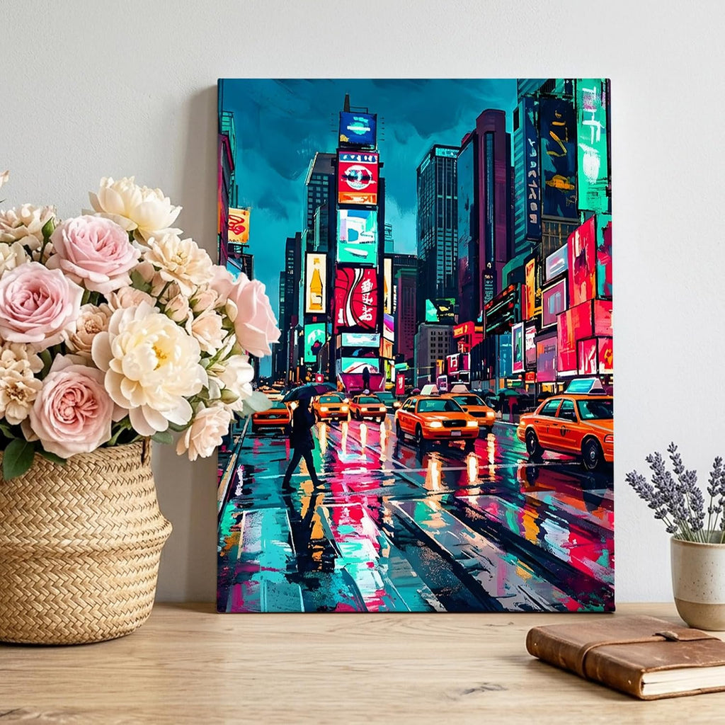 City Night View Canvas Wall Art for Living Room, Modern Neon Building Traffic Lights Poster Print Painting for Bedroom Office Home Decoration Wall Pictures Prepare To Hang 20"x30"