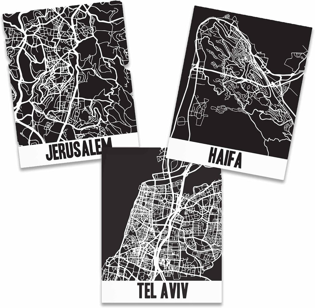 Ritzy Rose Map Wall Prints Set | City Travel Theme Set of Posters 8x10 inches Unframed Illustrations Printed in USA (Israel)
