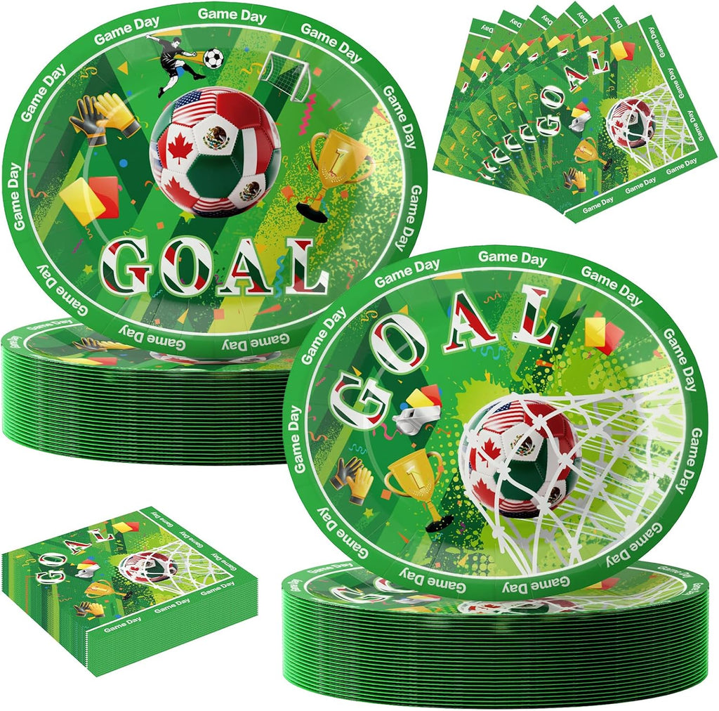 100 Pcs World Cup Themed Oval Paper Plates and Napkins Set, 10" x 12" Soccer Game Day Party Plates,Large Disposable Dinner Plates for Game Day Celebration Family Gathering Party Decor