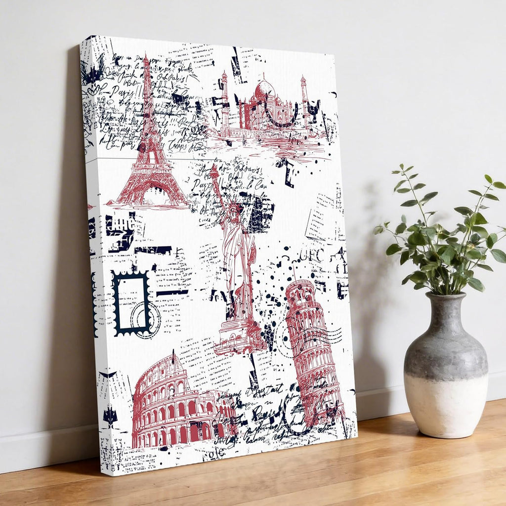 Blue Red City Canvas Wall Art for Living Room, Modern Red Blue Architecture Poster Print Painting for Bedroom Office Home Decoration Wall Pictures Prepare To Hang 20"x24"