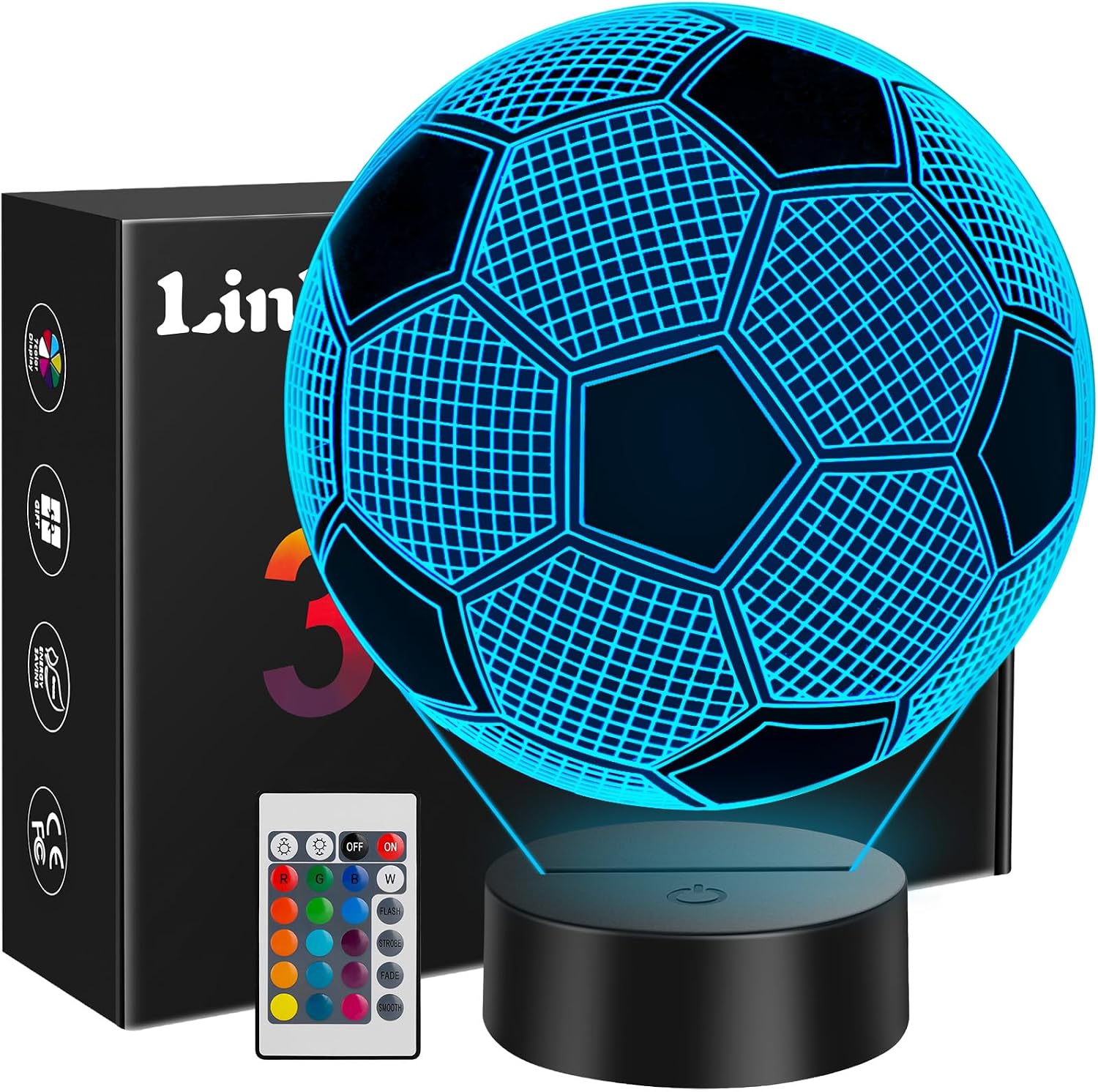 Linkax Soccer Gifts for Teens Boys Girls, Soccer Ball 3D Illusion Lamp Night Light Room Decor, 16 Colors Change 6 7 8 9 10 11 12 Year Old Boy Sports Fan Birthday Gifts
