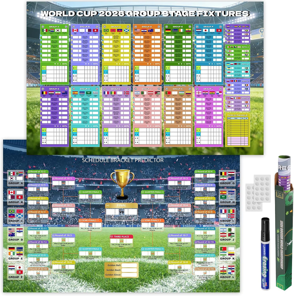World Cup Schedule Poster 2026 World Soccer Game Wall Chart Poster No Crease World Cup Soccer Calendar Football Tournament Schedule Home Bar Party Decorations
