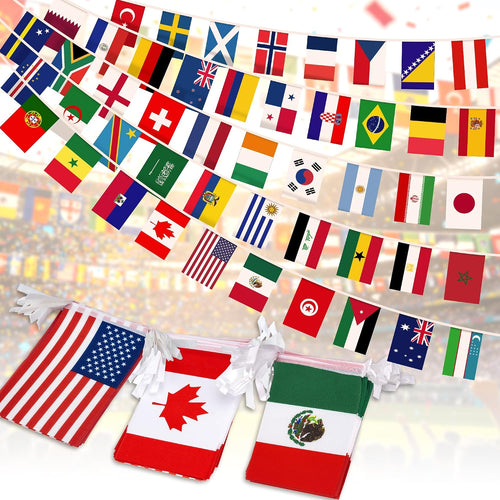 2026 World Cup Flag Banner, 48 Countries International Bunting, Soccer Tournament National String Pennant for Sports Bar, Club, Home Garden, Party Decorations, Banderas del Mundial (5.5" x 8.3"-45 ft)