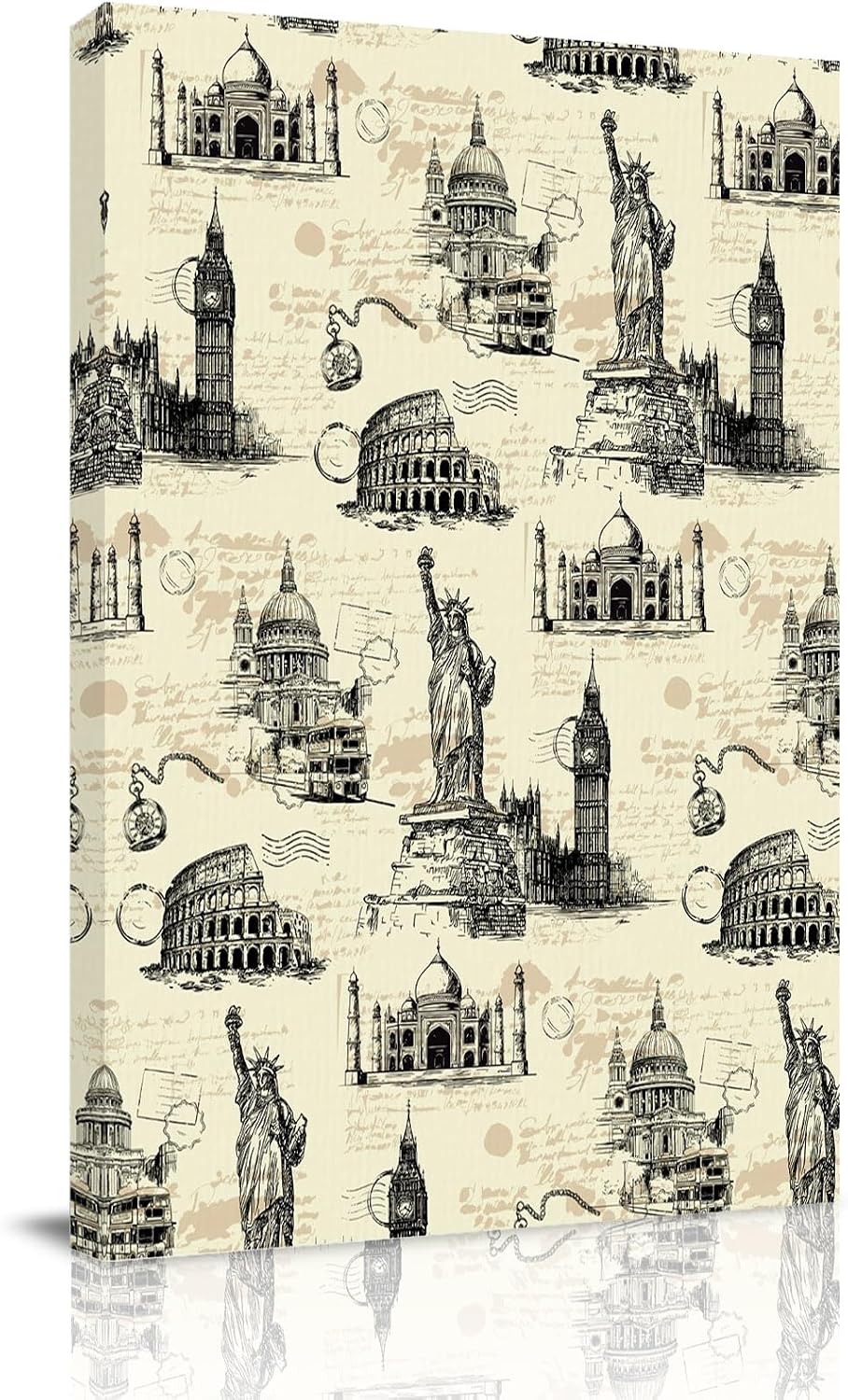 Beige City Canvas Wall Art for Living Room, Retro Modern Abstract Beige Architecture Wall Decor Framed Artwork Pictures Ready to Hang for Bedroom Office Home Decor 20x30 Inch