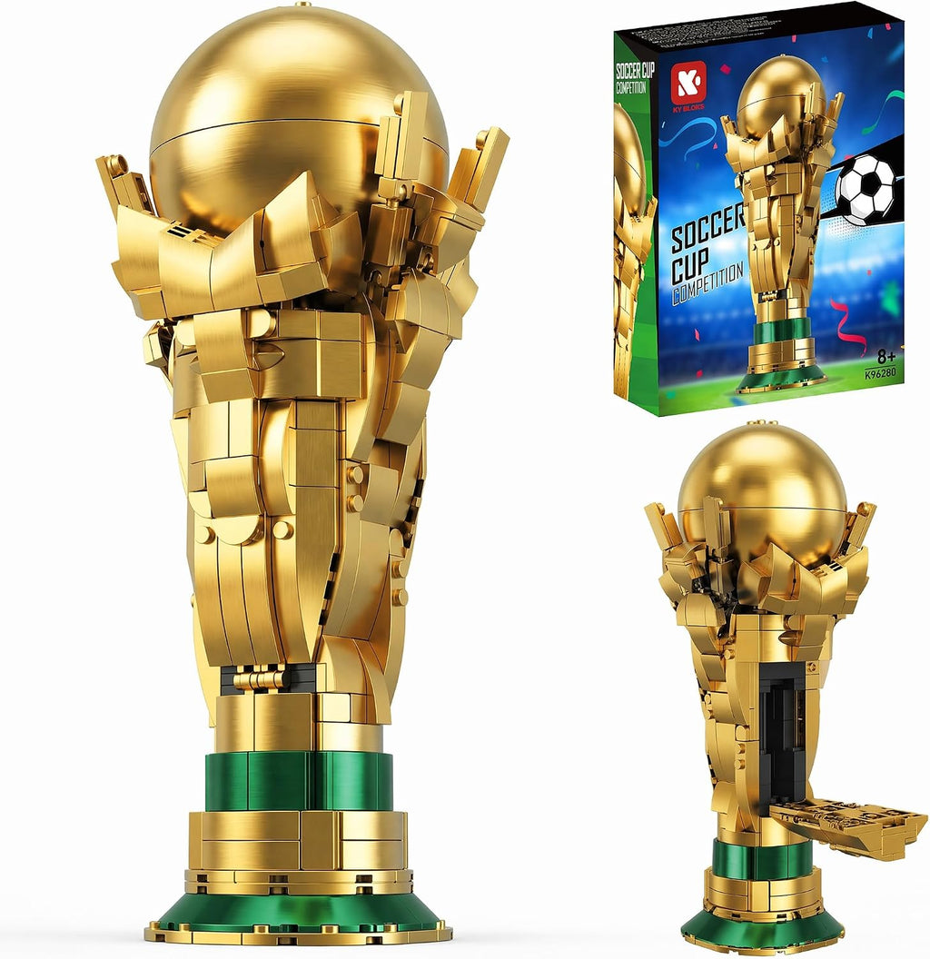 World Cup Trophy Soccer Building Blocks Cup for Adults, Golden Footballl Set Model for Display, Home Office Decor, Soccer Fans