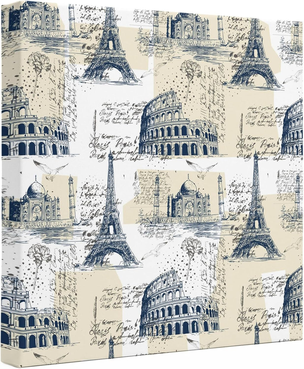 Ship Next Day - Blue Architecture Wall Art, Eiffel Tower Retro City Classical Beige Canvas Print Painting Artwork Picture for Wall Living Room Bathroom Bedroom Kitchen Office Dining Room Decor 10"x10"