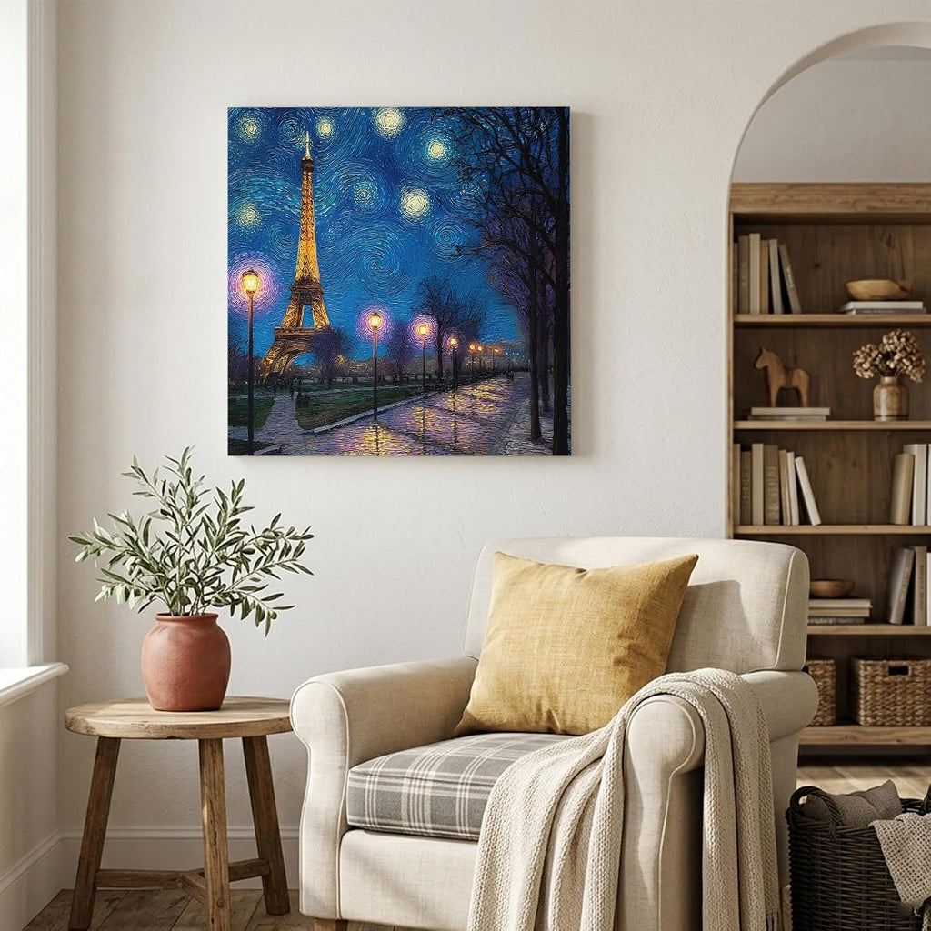 Canvas Wall Art, Blue City Framed Canvas Prints for Bedroom Office, Modern Abstract Art Contemporary Luxury Large Gallery Wrapped Wall Decor for Home Office, Gifts, 16"x16" Ship Next Day