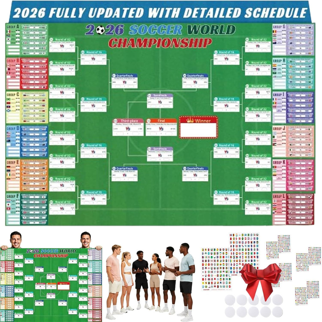 World Soccer Cup 2026 Match Schedule Poster Updated with Teams,2026 World Soccer Cup Bracket Poster,World Soccer Cup 2026 Wall Chart,70.9"×47.2",a Great Gift for Football Fans (1PCS)