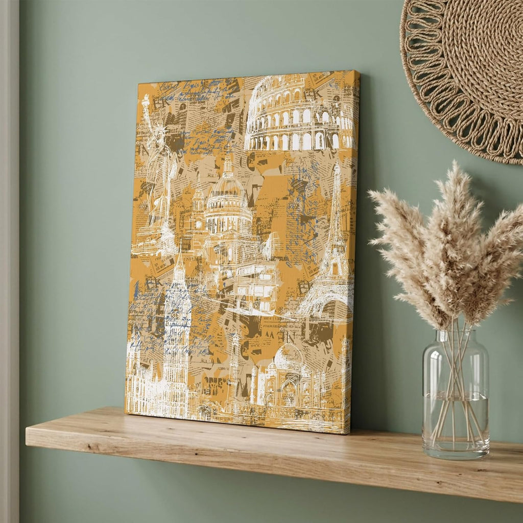 Orange City Canvas Wall Art for Living Room, Retro Modern Abstract Orange Architecture Poster Print Painting for Bedroom Office Home Decoration Wall Pictures Prepare To Hang 12"x18"