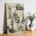 Beige City Canvas Wall Art for Living Room, Retro Country Beige Architecture Newspaper Texture Poster Print Painting for Bedroom Office Home Decoration Wall Pictures Prepare To Hang 22"x28"