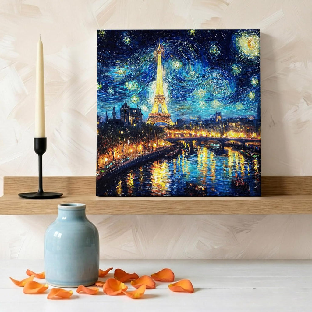 Blue City Wall Art for Living Room Bedroom, Canvas Art Prints Paintings, Modern Abstract Art Luxury Elegant Wooden Framed Artwork Pictures Home Wall Decor 8x8 In Made in USA