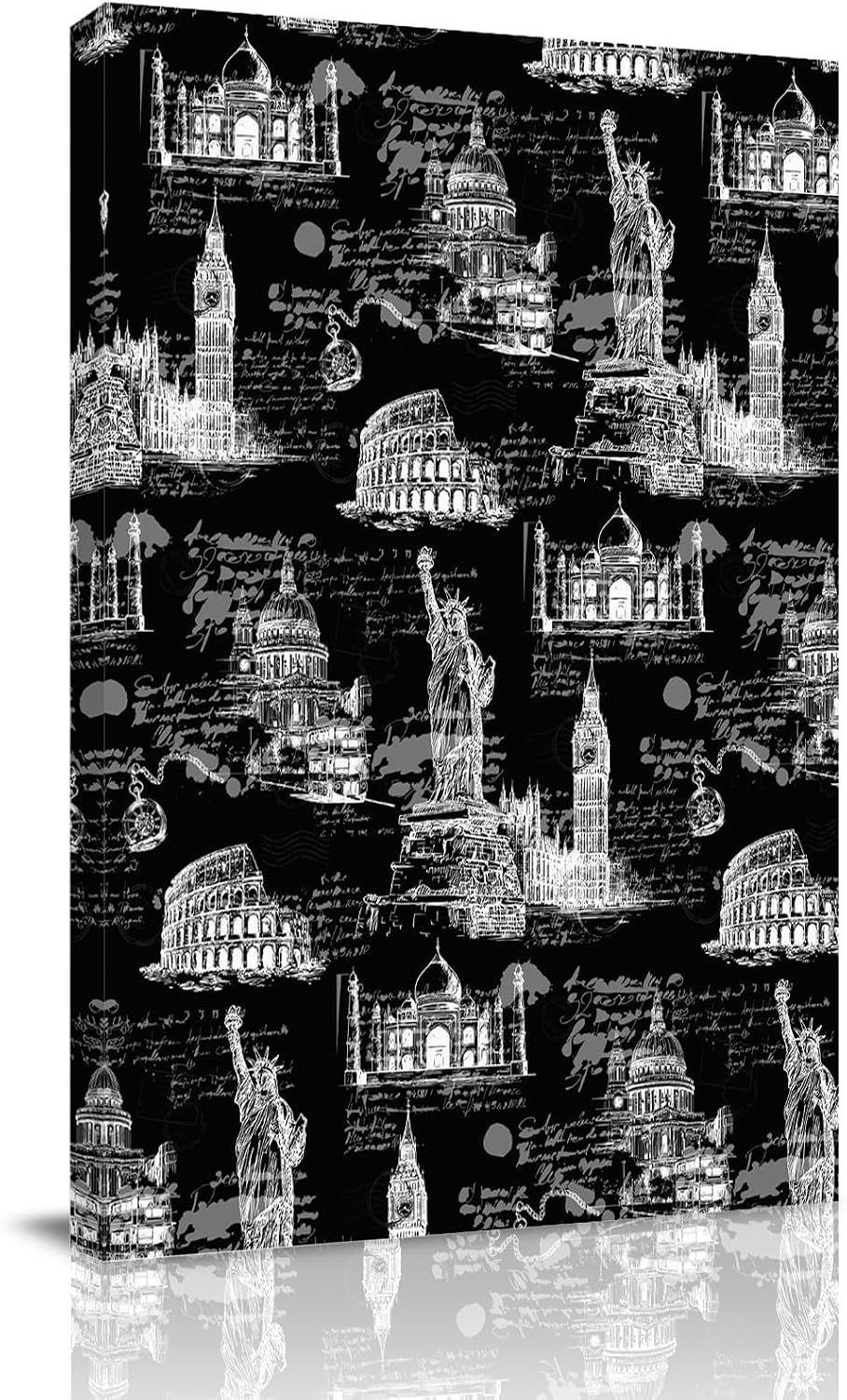 Black City Canvas Wall Art for Living Room, Retro Modern Abstract Black Architecture Wall Decor Framed Artwork Pictures Ready to Hang for Bedroom Office Home Decor 16x20 Inch