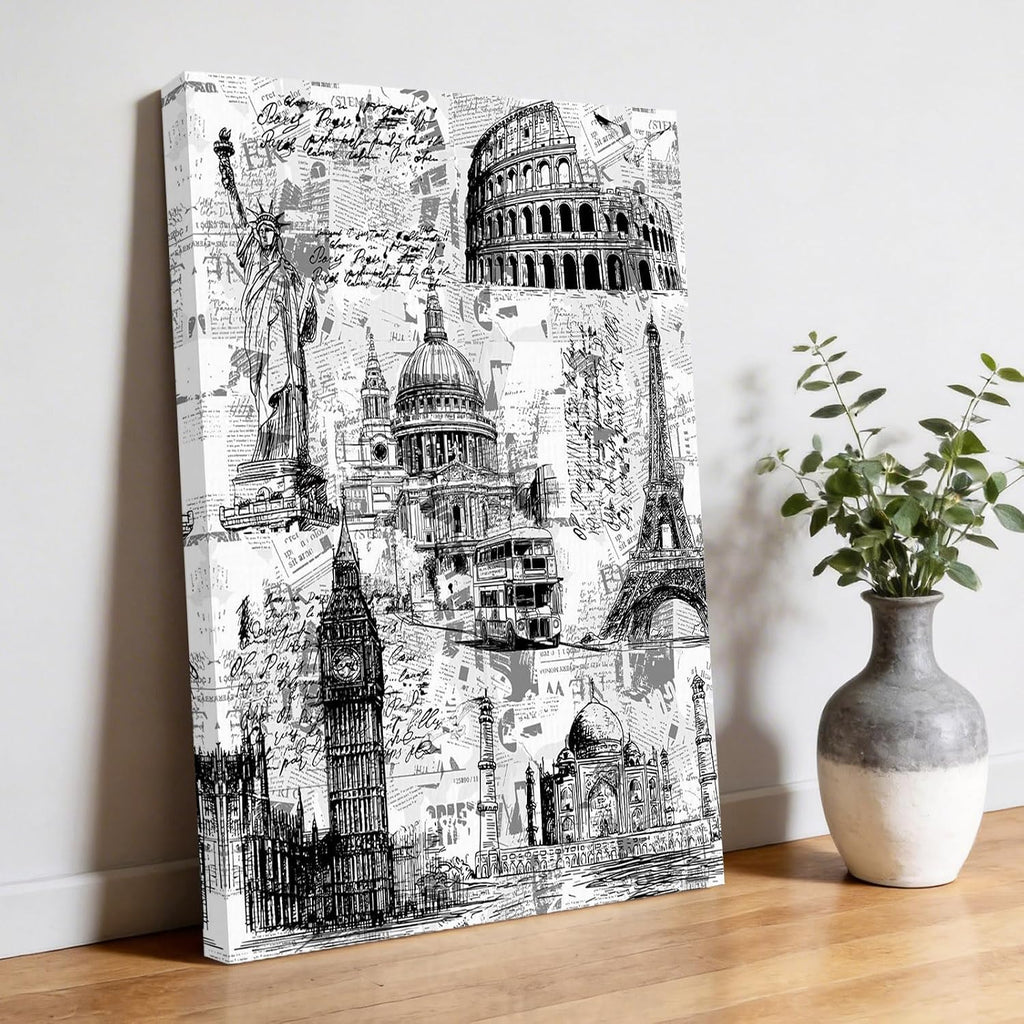 White City Canvas Wall Art for Living Room, Retro Modern Abstract White Grey Architecture Poster Print Painting for Bedroom Office Home Decoration Wall Pictures Prepare To Hang 18"x24"