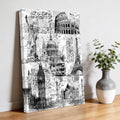 White City Canvas Wall Art for Living Room, Retro Modern Abstract White Grey Architecture Poster Print Painting for Bedroom Office Home Decoration Wall Pictures Prepare To Hang 18"x24"